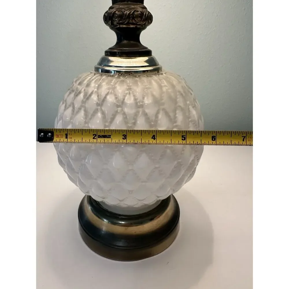 Vintage Hollywood Regency Quilted Hobnail Milkglass Lamp with Brass MCM
